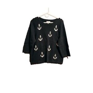 Christopher & Banks Navy Anchor Sweater Size Large Embroidered Vintage